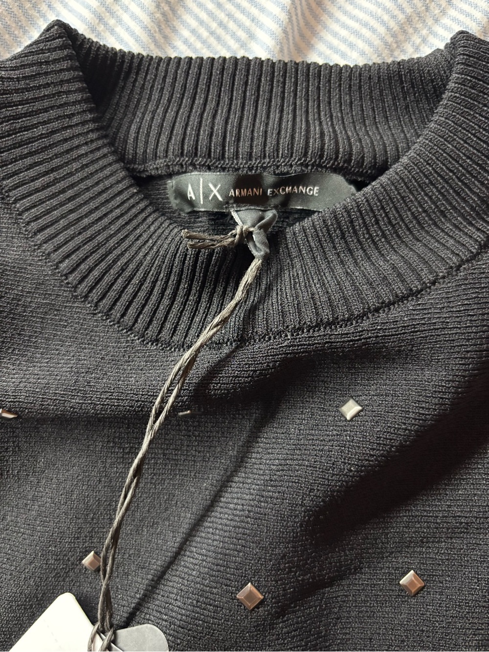 NWT A|X Armani Exchange Black Studded Knit Top - Picture 3 of 4